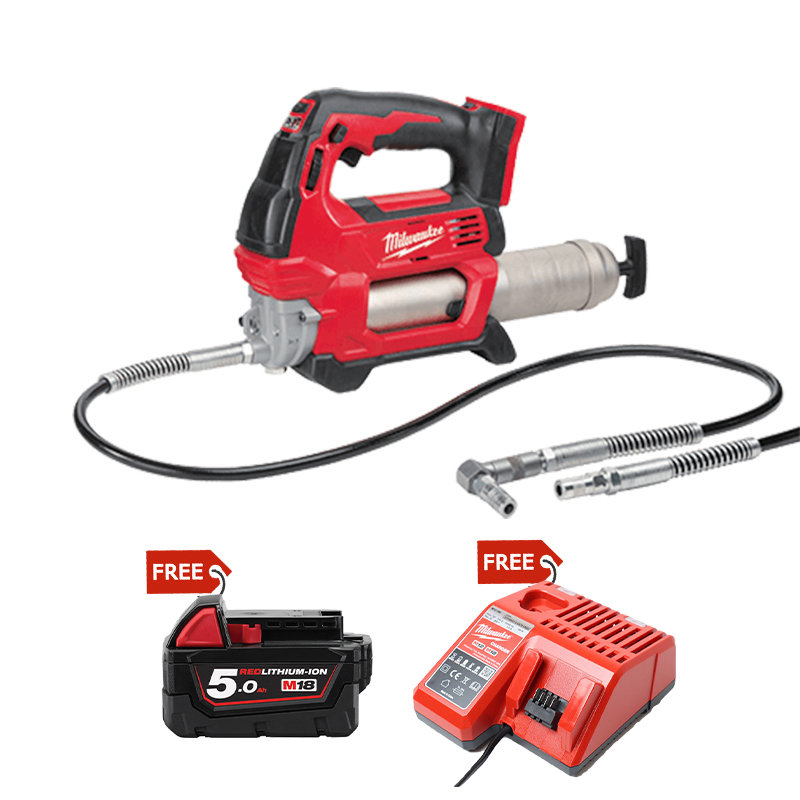 COMBO NEW Milwaukee Máy Tra Mỡ M18 GG-0 Tặng Pin M18B5 Bộ  Sạc M12-18C